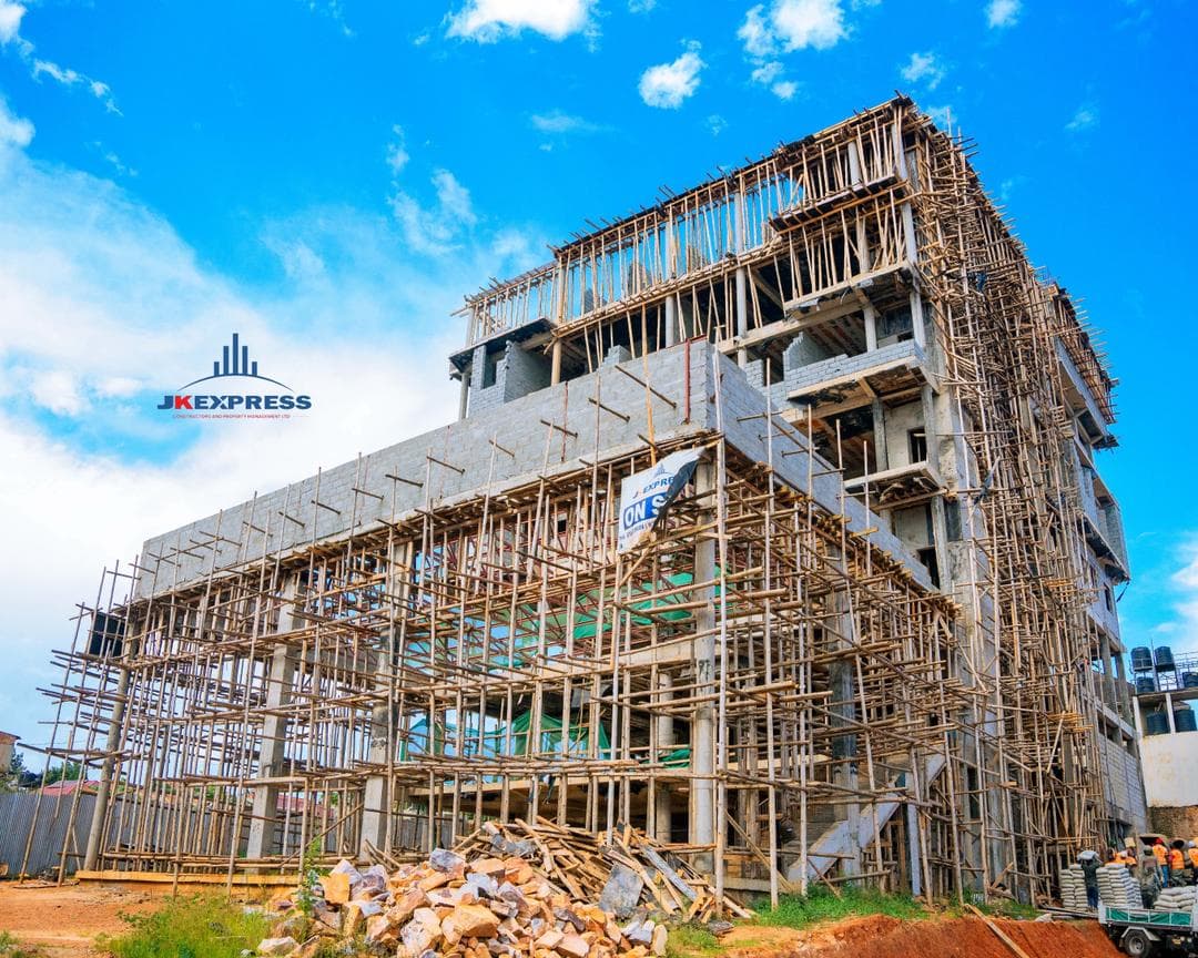 JK Express building progress with scaffolding