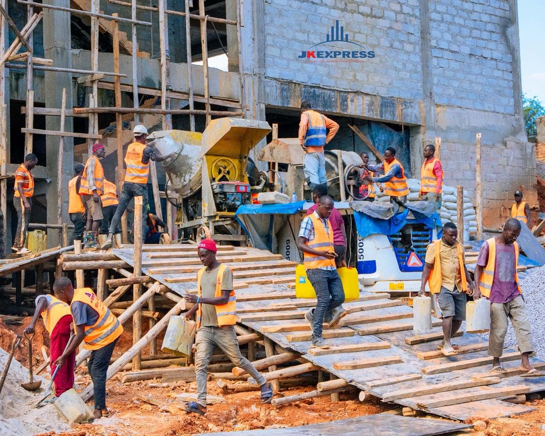 Teams building on the ground.